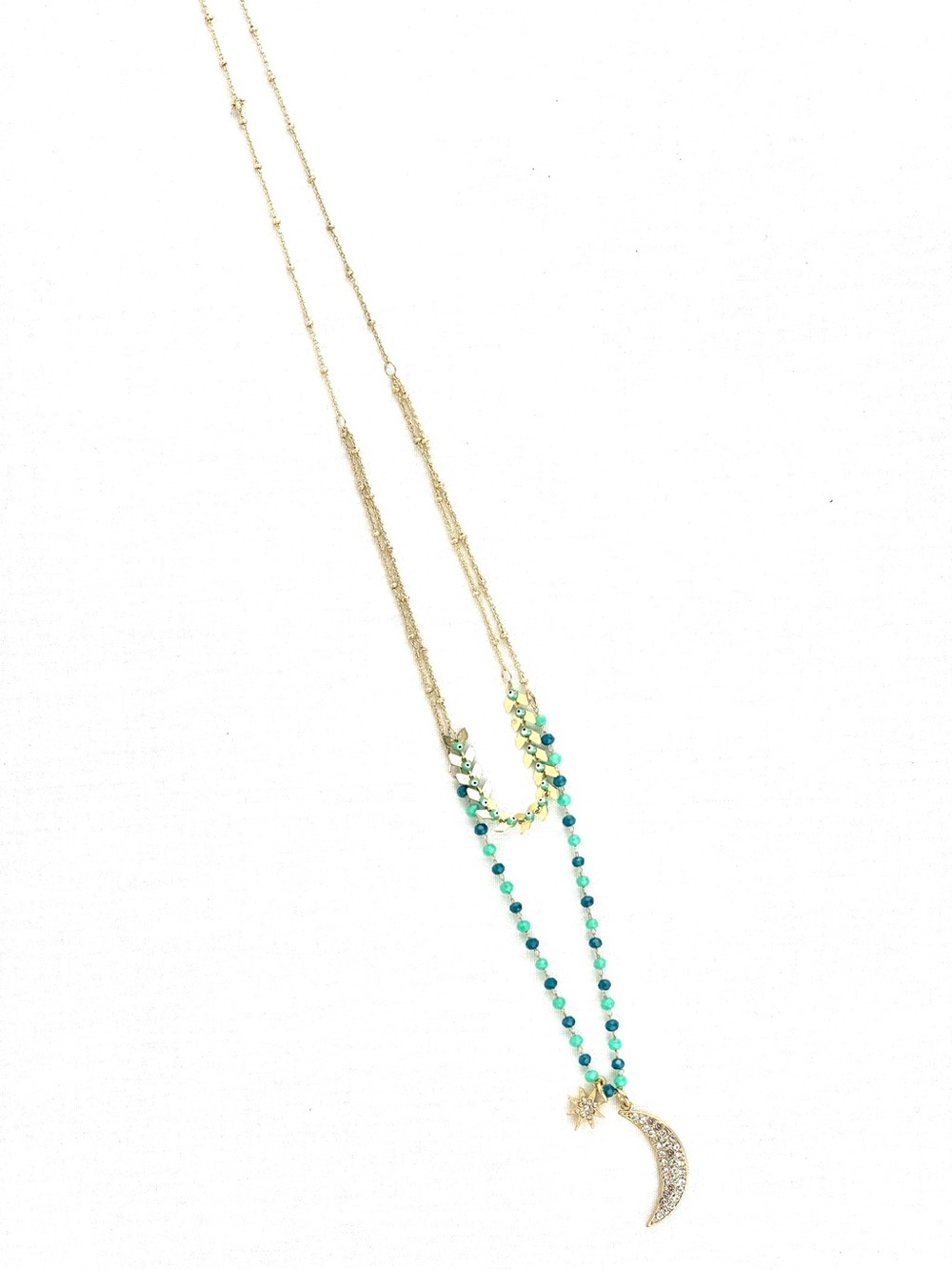 Lonna & Lilly Long Layered Necklace w/ Crescent Moon, Star & Teal Beads - Picture 2 of 7